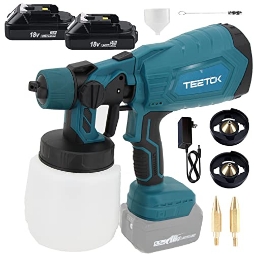 Pistola a Spruzzo, 18V Spruzzatori di Vernice con 3 Ugelli in Rame e Filtro, Compatibile con Makita 18V Batteria, Con 2 x 3000 mAh Batteria e Caricabatterie DC18RC, Capacità 1000ml