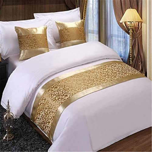 QFWMCW Écharpe De Chemin De Lit Fleur d'or Satin Jacquard Couvre-lit Doux Queue De Lit Serviette Drapeau De Lit Pas De Décoloration Literie Écharpe Protection Décoration pour Simple Double King Size