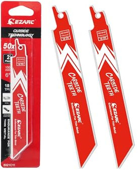 EZARC Lama per sega a sciabola in carburo di tungsteno per taglio rapido e preciso per metalli sottili, lamiere in acciaio inox 150 mm, 18 TPI, 2 pezzi, R618HM