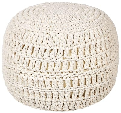 Beliani Boho gestrickt Runde Pouf Ottomane Hocker aus Baumwolle mit EPS Füllung 40 x 40 cm Beige Arpatu