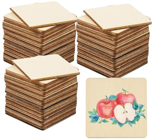 Holzscheiben Baumscheiben Naturholzscheiben,50 Stücke 10cm Unvollendete Leere Holz Quadrate Scheiben Holzausschnitte Stücke für Laserprojekte, DIY Modell, Kunst und Handwerk, Gemälde