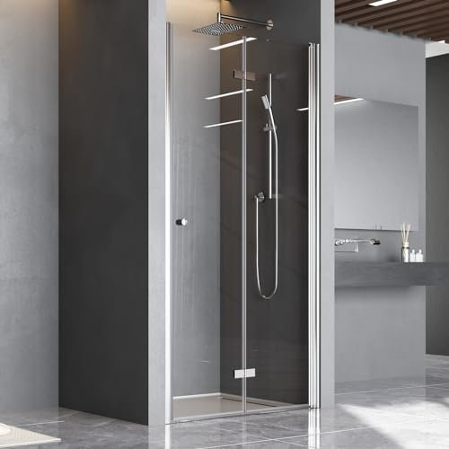 Nischendusche Duschtür 80 cm,Nischenfalttür 180°Duschfalttür Duschabtrennung Duschwand Dusche aus 6mm ESG Sicherheitsglas,Höhe 185 cm