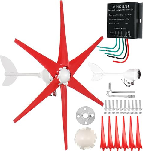 ZHOZHUT 1000W / 1200W Aerogenerador 12V 24V 48V Turbinas De Energía Eólica Generador De Molino De Viento con Regulador Y 6 Cuchillas, Bajo Ruido Baja Velocidad De Arranque para Exteriores,1000w,24V