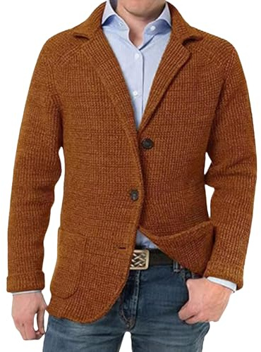 Gsywaipei Men's Suit Casual Knitted Jacket Button Lightweight Men Knit Coat Slim Fit Knits Blazer Suit Jackets, Dark Brown, 4XL