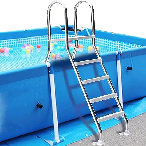 Schwimmbadleiter aus 304 Edelstahl, für oberirdische Pools, 132 cm, robust, rutschfest, 4-stufige Leiter, maximale Tragkraft 227 kg