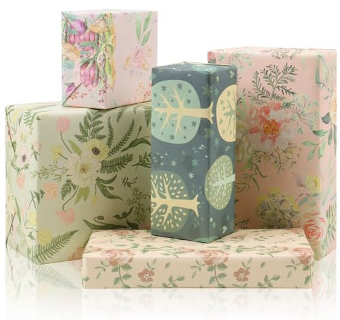 TIECHI Wrapping Paper, Birthday Wrapping Paper Sheets for Women Girl Her with Tape, Green Pink Gift Wrapping Paper for Mothers Day, Valentine Day, Wedding, Easter, Christmas (70x50cm)