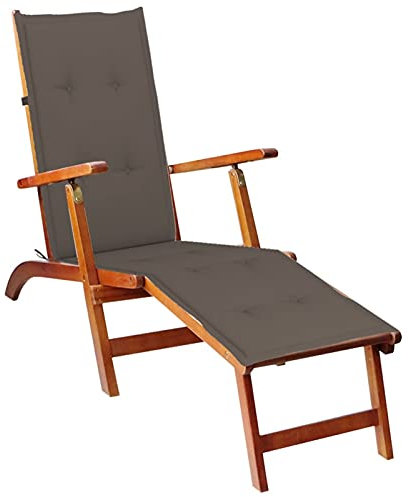 Xichuzi Liegestuhl mit Fußstütze und Auflage Akazie Massivholz, Gartenliege, Sonnenliege, Relaxliege, Deckchair, Terrassenstühle, Beach Chair, Saunaliege 3064022