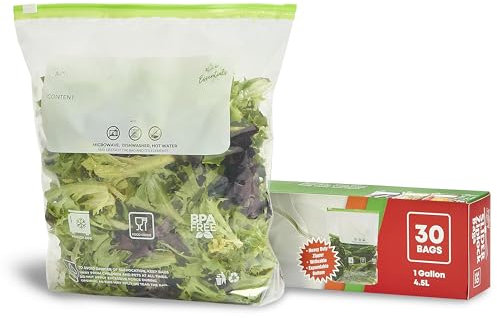 2Cee Essentials Large Slider Ziplock Bags (30pcs, 1 Gallon / 4.5L) – Reusable Freezer Bags for Meal Prep, Food Storage, Sandwich, & Snacks – Leakproof, Heavy Duty, BPA-Free, Resealable Plastic Bags