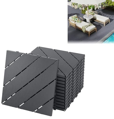 Froadp 30x30 cm Balkonfliesen, Terrassenfliesen mit Aussehen der Holzmaserung Wetterfest mit Drainagefunktion, Klickfliesen Terrasse, Wetterfeste Platten für Balkon(Anthrazit - Typ c, 33 Stück - 3㎡)