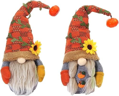 CEWROM Decorazione per il gnomo autunnale, 2 pezzi, gnomi, decorazione per l'autunno, il giorno del Ringraziamento autunno GNOME peluche ornamenti fatti a mano, bambola senza volto per la fattoria