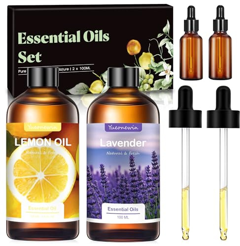 Huiles essentielles pour diffuseurs, coffret d'huiles essentielles avec 100 ml d'huile de lavande et 100 ml d'huile de citron, pures à faire soi-même, bougies parfumées, spa -cadeaux pour femmes, Noël