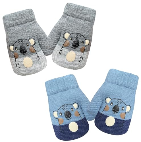 2 Paar Handschuhe Kinder 1-3 Jahre, Handschuhe Winter Fäustlinge Kinder, Winterhandschuhe Kinder, Cartoon Kinderhandschuhe, für Kinder Mädchen Jungen Spielen, Laufen, Skifahren Bedarf