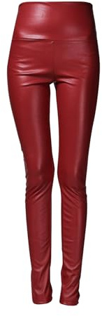 Läderleggings damläderbyxor med hög midja elastiska leggings flytande smala leggings komfort och elegans vardagsbyxor och sport fitness leggings, Rd2, S