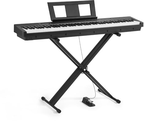 VEVOR Digitalpiano, 88 Tasten vollgewichtet, E-Piano Doppeltastatur & Lautsprecher mit X-Ständer, Sustain-Pedal, Aufnahmefunktion, 280 Töne, Kabellose Verbindung, für Anfänger, Schwarz