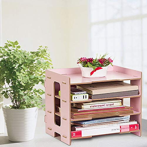 ANGGREK Moderno Organizer per Riviste, Raccoglitore di Documenti da Tavolo in Legno con Grande capacità per Ufficio Domestico e Camera da Letto (Roseo)