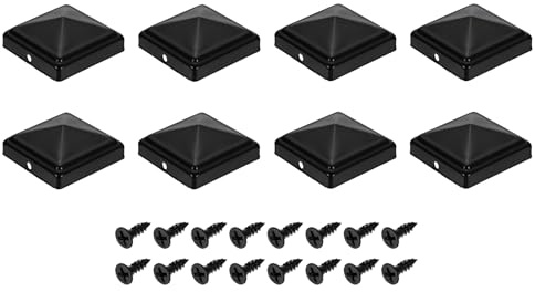 sourcing map 8Pcs Fence Post Caps, 60mm/2.36-inch Square Column Cap, Waterproof Iron Pyramid Post Cap Cover with Screws Fit for Metal Wood Fence Deck Mailbox Patio, Black