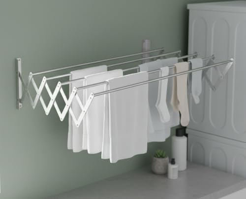 VisHomeYard Laundry Drying Rack Wall Mount - Towel Rack Collapsible, Retractable Drying Rack Easy Install Space Saving with 5 Drying Rods