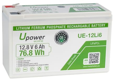 Batería de Litio LiFePO4 de 12V 6Ah, Ciclo profundo 3000 al 100% / 12.8V 77Wh