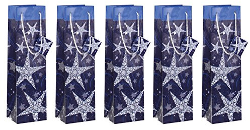 SIGEL GT027 Christmas Bottle Gift Bag Shining Stars, 10 x 35 x 8 cm, 5 Pieces