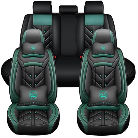 5 Seats Leather Seat Covers for Renault Trafic 1.6 dCi, Waterproof Non-Slip Breathable Seat Protector, Luxury Car Seat Covers Front and Rear Full Set,Green-Deluxe Edition