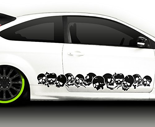 Grandora X7172 2er Set Autoaufkleber Totenköpfe Schädel Auto Racing Skulls Köpfe Schocker schwarz matt