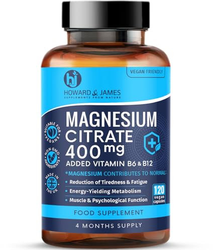 Magnesium Citrate 400mg Plus Vitamin B6 & B12 x120 Capsules by Howard & James