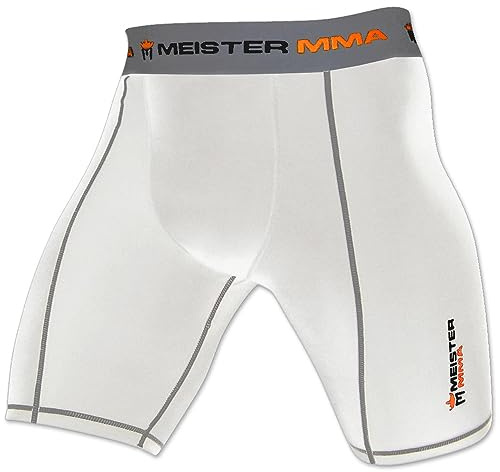 Meister MMA Kompression Rush Fight shorts med koppficka, White, 40-41