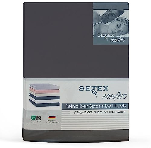 Setex - Feinbiber Bettlaken mit Gummizug kuschelig weich - Biber Spannbettlaken aus 100% Baumwolle mit rundum Spanngummi - Bettwäsche ganzjährig - Betttuch 160x200 cm Anthrazit