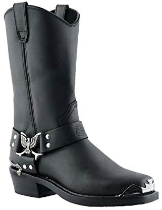 Grinders Eagle Hi Botas para Hombre Vaqueras de Cuero Negro Estilo Motorista