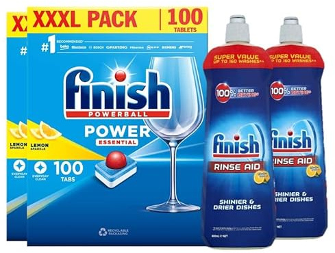 Finish Powerball All in One 200 tablets and Rinse Aid Lemon 2x800ml (1600ml)