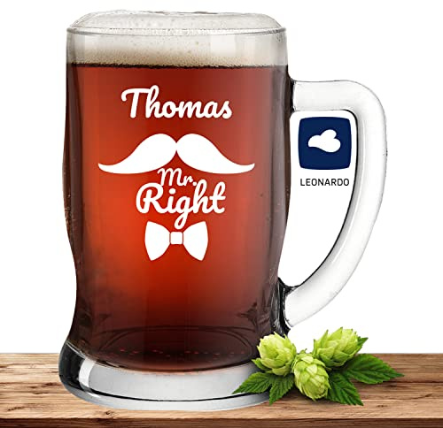 Deitert Bierseidel mit Name oder Wunschtext, Leonardo Bierkrug 0,5l inkl. Gravur, individuelles Geschenk, personalisiertes Bierglas, Motiv Mr. Right