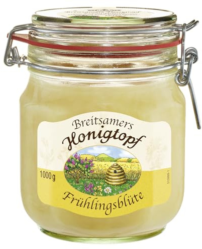 Breitsamer Honig Honigtopf Frühlingsblüte 1.000g cremig - Zart-cremiger Frühlingsblütenhonig im traditionellen Bügelglas von bewährter Imkerqualität (1 x 1kg)