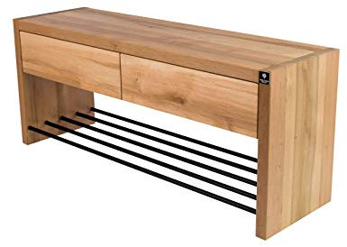 EMRA WOOD by M-DEKO RDD-30 Sitzbank Garderobenbank aus Holz Erle Natur mit Zwei Schubladen (105, Höhe 50cm Tiefe 35cm)