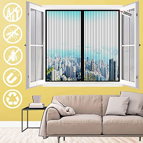 Zanzariera Magnetica Finestra, Auto Chiusura Magneti Rete Antizanzare, Maticamente Anti Zanzare Calamite Tenda, Facile Montaggio, per Porte Finestre-Black|| 70x130cm(27x51inch)