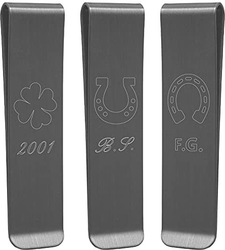 Glücksbringer Lange Geldklammer aus Edelstahl | Schwarz Silber Gold | Kleeblatt Hufeisen | Geld Klammer Accessoire | Wunschgravur Personalisiert Individualisiert Silber