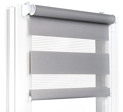 Fenster DEKOR - Rollos für Fenster Grau - Klemmfix Rollo ohne Bohren B120 x H150 cm - Doppelrollo mit Einer Breiten Auswahl an Größen und Farben - Blickdichte Rollos, einfach zu montieren