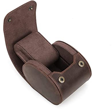 Hiram Klocklåda för 1 klocka, handgjord i äkta läder, resefodral, förvaringslåda för klockor, bärbart fodral med kuddspår, monteringsdesign med avtagbara kuddar
