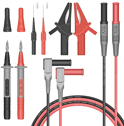 HANDSKIT Multimeter Messleitungen mit silikoinisierten Verlängerungskabeln, flexible Testverlängerung, Spezial-Zubehörset mit Krokodilklemmen und Prüfspitzen