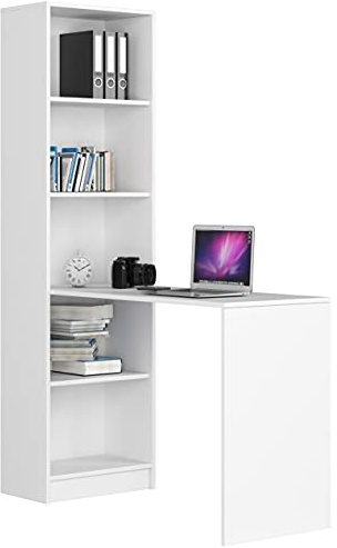 AKORD Schreibtisch Smart, 2-in-1 Kombination Schreibtisch + Bücherregal mit 5 Einlegeböden, Gesamtmaße B125 x H180 x T50 cm, 37 kg