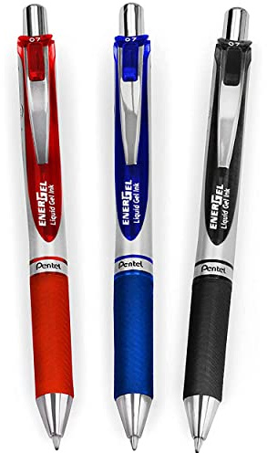 Pentel EnerGel XM BL77 – einziehbarer Flüssiggelschreiber – 0,7 mm – 54% recycelt – Schwarz, Blau, Rot, 3 Stück