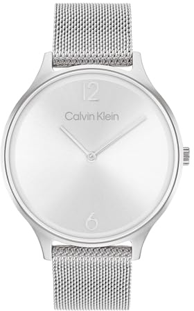 Calvin Klein Montre Analogique à Quartz pour Femme Collection Timeless Mesh 38MM avec Bracelet Milanais en Acier Inoxydable Argenté - 25200001