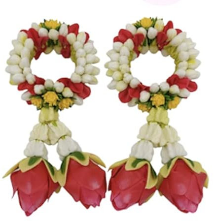 Thailändische Rosen-Jasmin-Girlande, handgefertigte Ton-Blumen für Souvenir, Geschenk, Glückwünsche, Anbetungsartikel, Durchmesser 5,7 cm (rote Rose)
