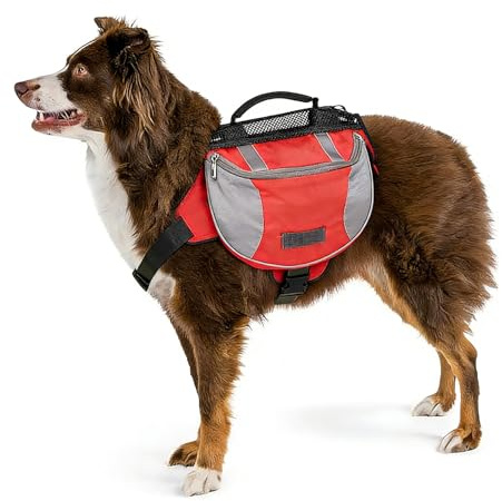 Cyrank Sac À Dos De Randonnée pour Chien, Sac À Dos Réglable pour Chien Dog Backpack Sac À Dos De Voyage en Plein pour Chien Air avec Poches Latérales pour Petits, Moyens Et Grands Chiens(L-Rouge)
