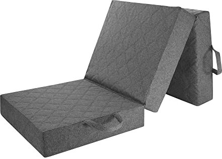 Pillows24 – Klappmatratze 195x120x15 cm mit abnehmbarem Bezug & Tragegriffen | Gästematratze klappbar | Oeko-TEX | Faltbare Matratze/Faltmatratze für Gäste, Kinder oder Reisen | Grau Pik