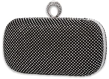 CORIOS Pochette da Sera Donna con Strass, Clutch Glitterata a Mano con Catena Brillante, Borsa a Tracolla Scintillante per Cocktail, Festa, Ballo, Cerimonia - Nero