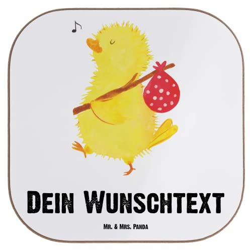 Mr. & Mrs. Panda Personalisierter Bierdeckel Küken Wander - Personalisierte Geschenke, Untersetzer, mit Namen, Zeit, Zeitmanagement, Glasuntersetzer, Bedruckt, Personalisiert, Osternest, Frohe Ostern