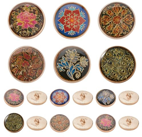 PH PandaHall 24 Stück Ösenknöpfe für Damen, 6 Stil Legierung Emaille Blumen Nähen Knöpfe Vintage Blumen Blazer Knöpfe für Handwerk Kleidung Anzüge Mäntel Hochzeitskleid DIY Projekte, Bohrung: 2.1mm