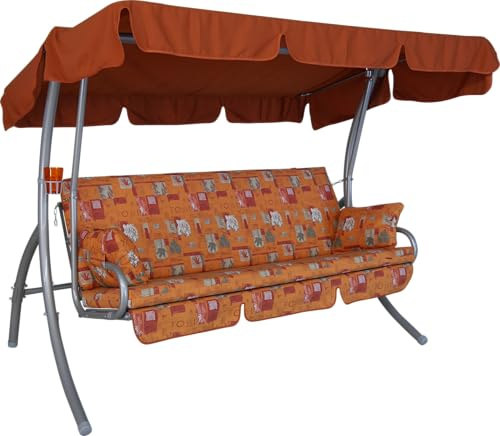 ANGERER Hollywoodschaukel Trend Terra Gemustert | Gartenschaukel Made in Germany, Schaukel zum Sitzen, Liegen und Entspannen, inklusive Bett-Funktion, einfache Montage
