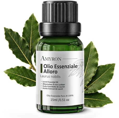 Olio Essenziale Alloro AMYRON 15 ml | Laurus Nobilis | Naturale E Puro Al 100% | Ideale Per Aromaterapia E Uso Terapeutico | Diffusore Oli Essenziali | Massaggi Aromatici | Uso Alimentare Senza OGM