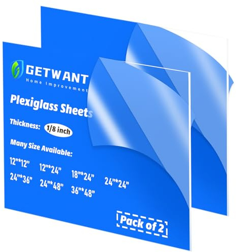 GetWant 24x36 Plexiglass Sheets - 1/8 inch Thick - 2 Pack 24x36 Clear Acrylic Sheets - 3mm Thick Lucite Acrylic Board - Idea for Frames,Windows,Displays,Signage,Crafts - Custom Cut to Size Plexiglass